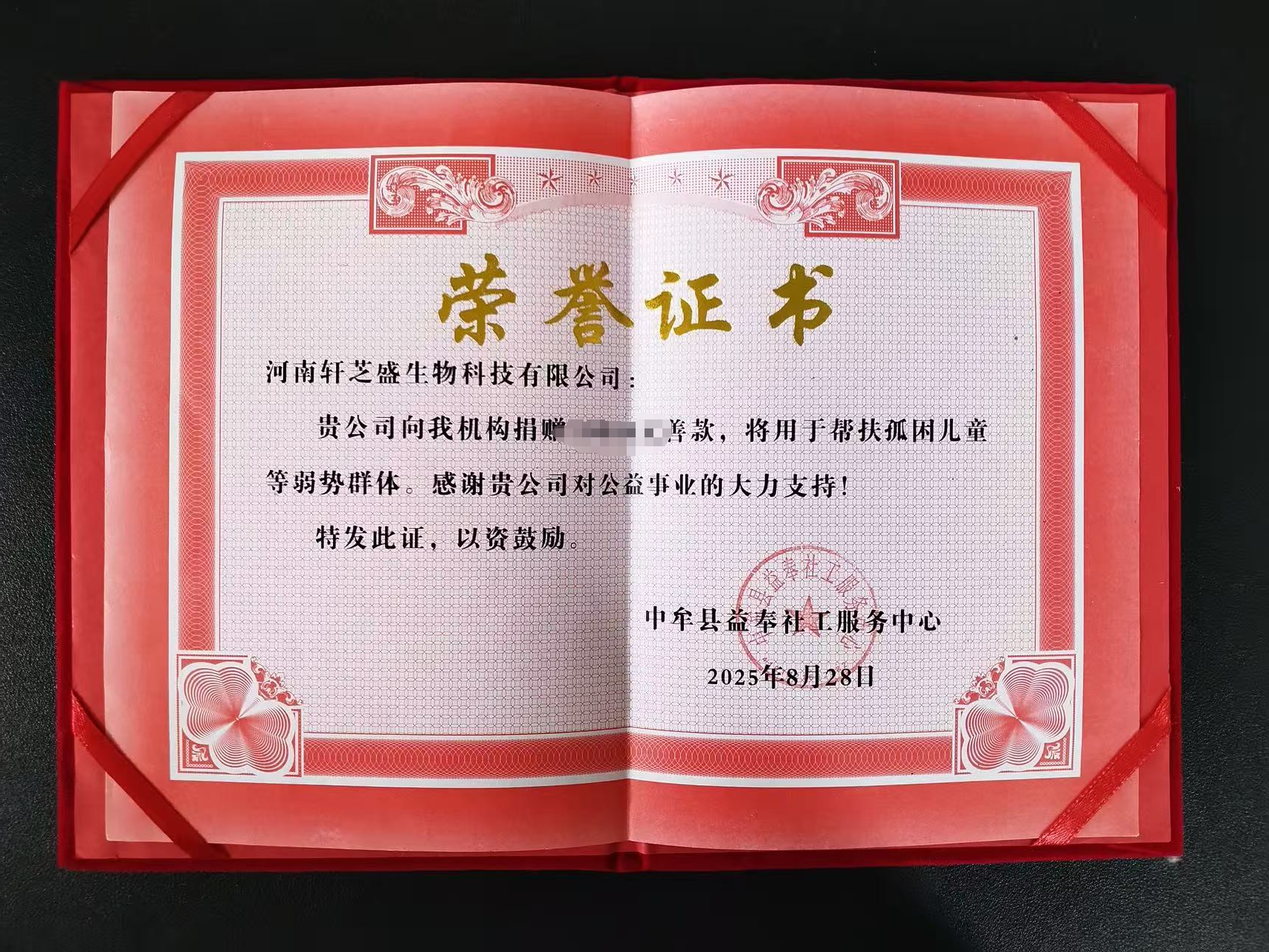 轩芝盛公益捐赠证书四